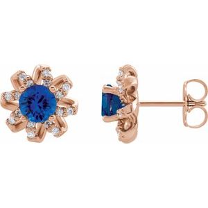 Ladies Natural Blue Sapphire Natural Diamond Halo-Style Earrings — 14K Rose Gold