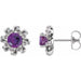 Ladies Natural Amethyst Natural Diamond Halo-Style Earrings — Sterling Silver