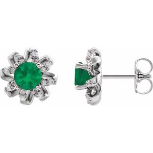 Ladies Natural Emerald Natural Diamond Halo-Style Earrings — Sterling Silver