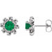Ladies Natural Emerald Natural Diamond Halo-Style Earrings — Sterling Silver