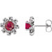 Ladies Natural Ruby Natural Diamond Halo-Style Earrings — Sterling Silver