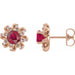 Ladies Natural Ruby Natural Diamond Halo-Style Earrings — 14K Rose Gold