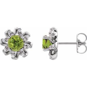 Ladies Natural Peridot Natural Diamond Halo-Style Earrings — Sterling Silver