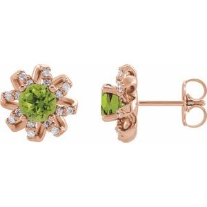 Ladies Natural Peridot Natural Diamond Halo-Style Earrings — 14K Rose Gold