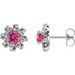 Ladies Natural Pink Tourmaline Natural Diamond Halo-Style Earrings — Sterling Silver