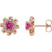 Ladies Natural Pink Tourmaline Natural Diamond Halo-Style Earrings — 14K Rose Gold