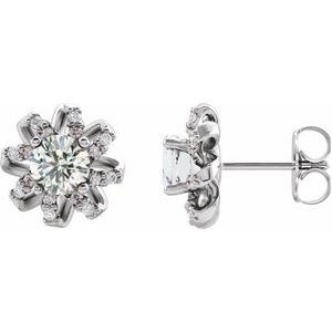 Ladies Natural Diamond Halo-Style Earrings — Sterling Silver