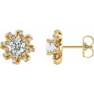 Ladies Natural Diamond Halo-Style Earrings — 14K Yellow Gold