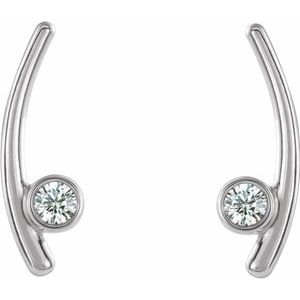 Ladies Natural Diamond Ear Climbers — 14K White Gold