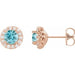Ladies 4 mm Natural Blue Zircon Natural Diamond Earrings — 14K Rose Gold
