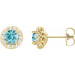Ladies 4 mm Natural Blue Zircon Natural Diamond Earrings — 14K Yellow Gold