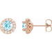 Ladies 4 mm Natural Aquamarine Natural Diamond Earrings — 14K Rose Gold