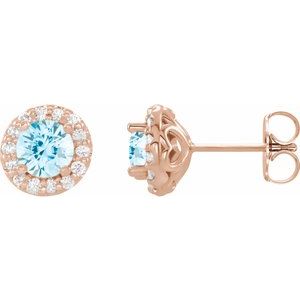 Ladies Natural Aquamarine Natural Diamond Earrings — 14K Rose Gold