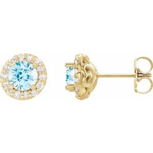 Ladies 4 mm Natural Aquamarine Natural Diamond Earrings — 14K Yellow Gold
