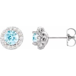 Ladies 4 mm Natural Aquamarine Natural Diamond Earrings — Sterling Silver