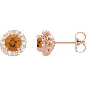 Ladies Natural Citrine Natural Diamond Earrings — 14K Rose Gold