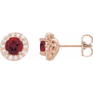 Ladies Natural Mozambique Garnet Natural Diamond Earrings — 14K Rose Gold