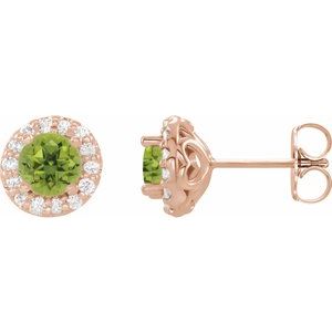 Ladies 4 mm Natural Peridot Natural Diamond Earrings — 14K Rose Gold
