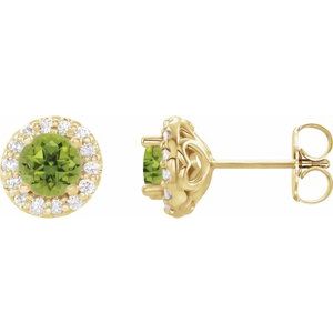 Ladies Natural Peridot Natural Diamond Earrings — 14K Yellow Gold
