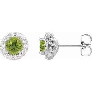 Ladies 4 mm Natural Peridot Natural Diamond Earrings — Sterling Silver