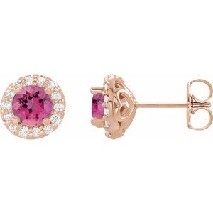 Ladies Natural Pink Tourmaline Natural Diamond Earrings — 14K Rose Gold