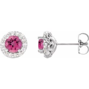 Ladies Natural Pink Tourmaline Natural Diamond Earrings — Sterling Silver
