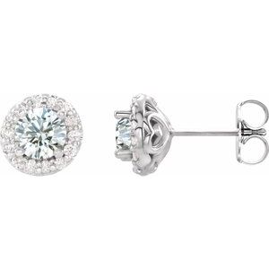 Ladies Natural White Sapphire Natural Diamond Earrings — 14K White Gold