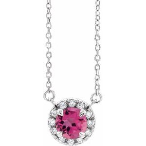 Ladies 3 mm Natural Pink Tourmaline Natural Diamond Necklace (I1, G-H) — Sterling Silver