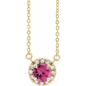Ladies 3 mm Natural Pink Tourmaline Natural Diamond Necklace (I1, G-H) — 14K Yellow Gold