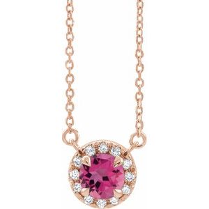 Ladies 3 mm Natural Pink Tourmaline Natural Diamond Necklace (I1, G-H) — 14K Rose Gold