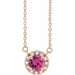 Ladies 3 mm Natural Pink Tourmaline Natural Diamond Necklace (I1, G-H) — 14K Rose Gold