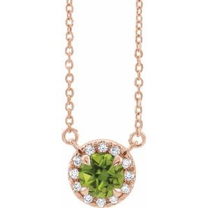 Ladies 3 mm Natual Peridot Natual Diamond Necklace (I1, G-H) — 14K Rose Gold