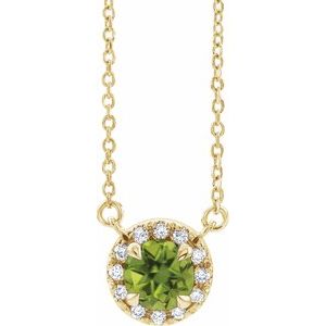 Ladies 3 mm Natual Peridot Natual Diamond Necklace (I1, G-H) — 14K Yellow Gold