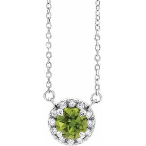 Ladies 3 mm Natual Peridot Natual Diamond Necklace (I1, G-H) — Sterling Silver