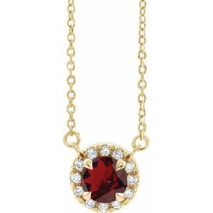 Ladies 3 mm Natual Mozambique Garnet Natual Diamond Necklace (I1, G-H) — 14K Yellow Gold