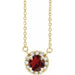 Ladies 3 mm Natual Mozambique Garnet Natual Diamond Necklace (I1, G-H) — 14K Yellow Gold