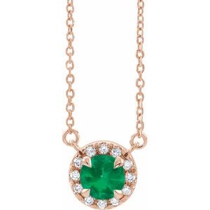 Ladies 3 mm Natual Emerald Natual Diamond Necklace (I1, G-H) — 14K Rose Gold
