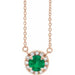 Ladies 3 mm Natual Emerald Natual Diamond Necklace (I1, G-H) — 14K Rose Gold