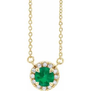 Ladies 3 mm Natual Emerald Natual Diamond Necklace (I1, G-H) — 14K Yellow Gold