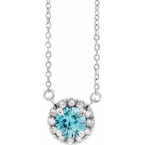 Ladies 3 mm Natual Blue Zircon Natual Diamond Necklace (I1, G-H) — Sterling Silver