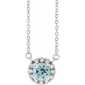 Ladies 3 mm Natural Aquamarine Natural Diamond Necklace (Si2-Si3, G-H) — Platinum