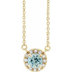 Ladies 3 mm Natual Aquamarine Natual Diamond Necklace (I1, G-H) — 14K Yellow Gold