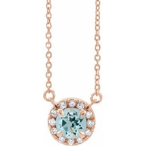 Ladies 3 mm Natual Aquamarine Natual Diamond Necklace (I1, G-H) — 14K Rose Gold
