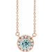 Ladies 3 mm Natual Aquamarine Natual Diamond Necklace (I1, G-H) — 14K Rose Gold