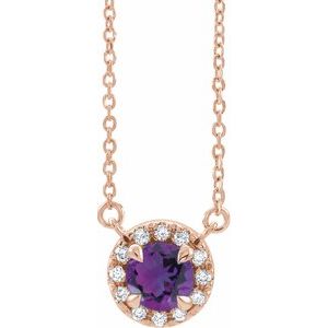 Ladies 3 mm Natural Amethyst Natural Diamond Necklace (I1, G-H) — 14K Rose Gold