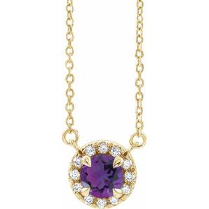Ladies 3 mm Natural Amethyst Natural Diamond Necklace (I1, G-H) — 14K Yellow Gold