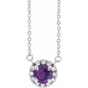Ladies 3 mm Natural Amethyst Natural Diamond Necklace (Si2-Si3, G-H) — Platinum