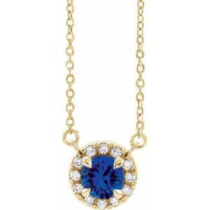 Ladies 3 mm Natual Blue Sapphire Natual Diamond Necklace (I1, G-H) — 14K Yellow Gold