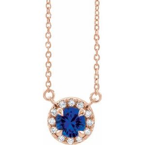 Ladies 3 mm Natual Blue Sapphire Natual Diamond Necklace (I1, G-H) — 14K Rose Gold