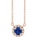 Ladies 3 mm Natual Blue Sapphire Natual Diamond Necklace (I1, G-H) — 14K Rose Gold